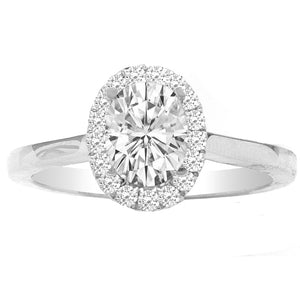 Aswillia Oval Halo Engagement Ring in 14K White Gold; 0.99 ctw