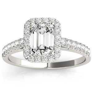 Platinum Emerald Halo Diamond Ring; 1.33 CTW