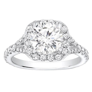 14K White Gold Cushion Halo Diamond Ring; 3.01 CTW
