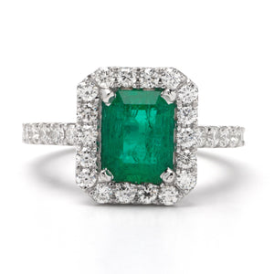 Emerald Halo Ring in 14K White Gold; 2.80 CTW