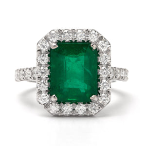 Emerald Halo Ring in 14K White Gold, 4.85 CTW