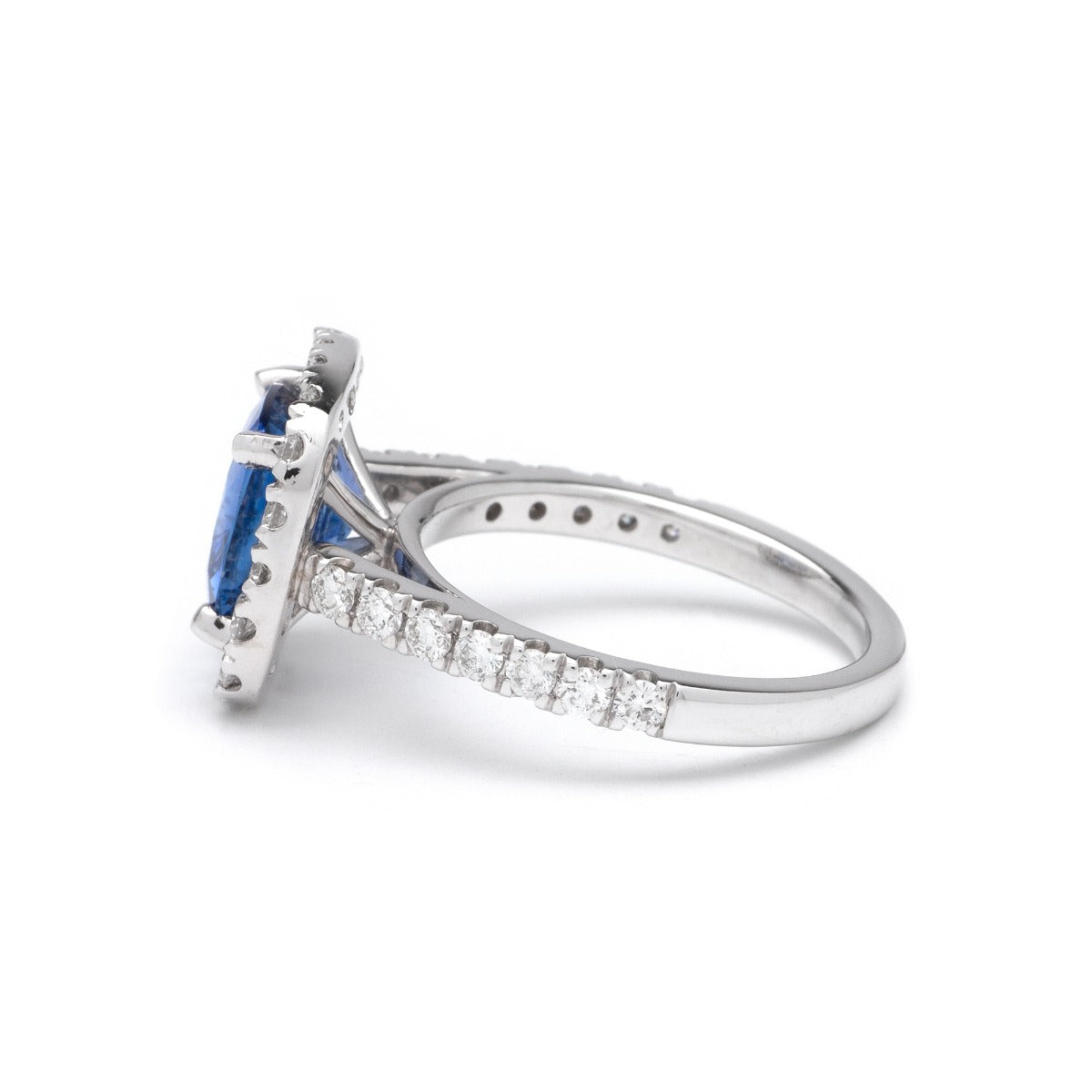 Cushion Sapphire with Halo in 14K White Gold ; 3.34 ct