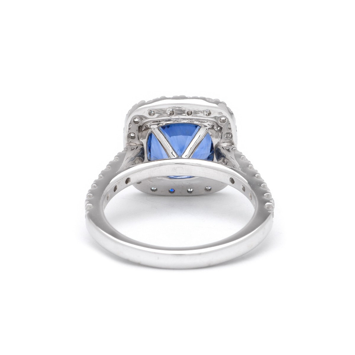 Cushion Sapphire with Halo in 14K White Gold ; 3.34 ct