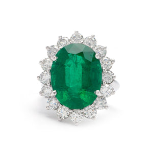 Oval Emerald Halo Ring in 14K White Gold; 13.04 CTW