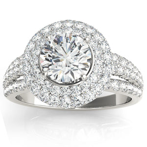 1.01ct Round Diamond Double Halo Engagement Ring in 14K WG; 1.76ctw