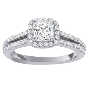 Sarah Halo with Cushion Diamond Engagement Ring in 14k White Gold; Diamond 0.40 ctw