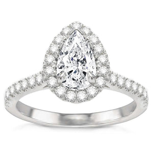 Pear .74ct Diamond Halo Ring In 14k WG; 1.24 Ctw