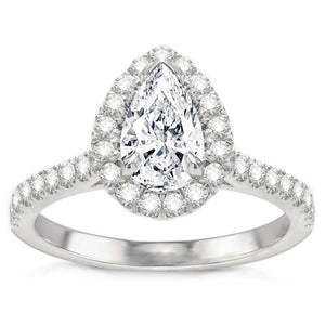 Pear 1.90ct GIA Diamond Halo Ring In 14k WG; 2.70Ctw