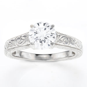 Talia Engraved Solitaire Ring in 14K White Gold