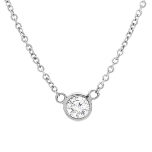 Bezel-Set Diamond Pendant Necklace in 14K White Gold; .25 ct