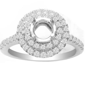 Isa Double Halo Engagement Ring in 14K White Gold; 0.72 ctw