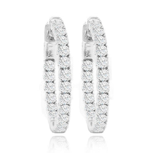 14K White Gold Diamond Hoop Earrings; 1.50 Ctw
