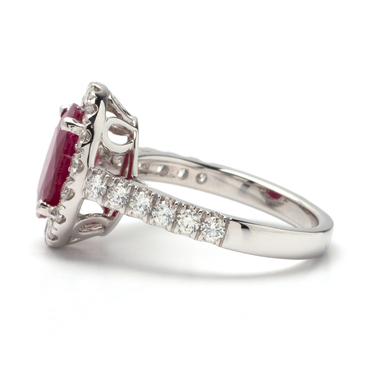 Ruby Halo Ring in 14K White Gold, 3.90 CTW