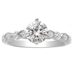 Round 1.00ct 14K WG Vintage Style Engagement Ring - Angelyn; 1.30 ctw