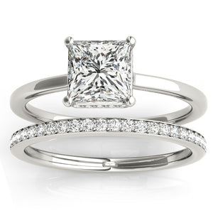 Solitaire Ring & Diamond Band Set in 4k WG; .30ctw