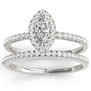 Marquise Halo Diamond Ring & Band in 14k WG; .95 CTW