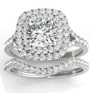 Ellie Double Halo Diamond Ring & Band in 14K WG; 0.80 ctw