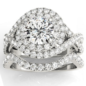 Double Halo Diamond Ring & Band in 14k WG; 1.30 CTW