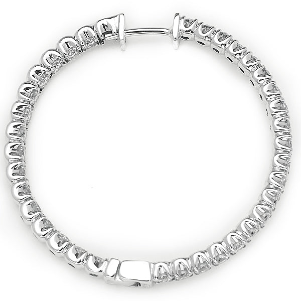 14K White Gold Diamond Hoop Earrings; Diamond Weight: 2.00 ctw