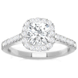 1.13ct Diamond Cushion Halo Engagement Ring in 14K White Gold; 1.63 ctw