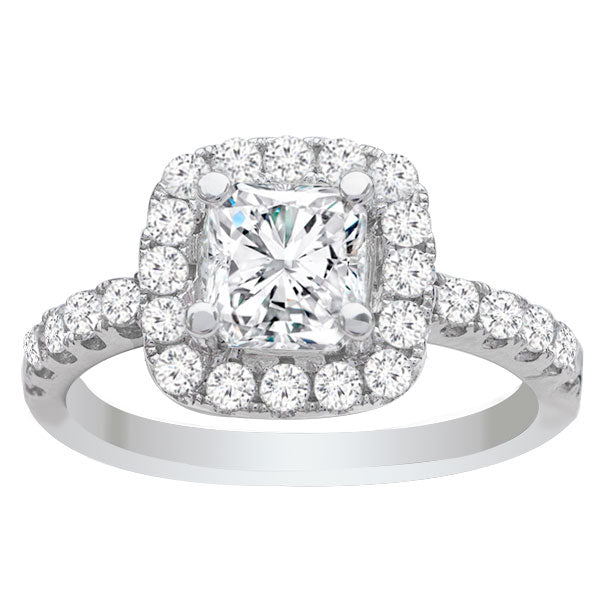 14K White Gold Cushion Halo Lab Diamond Engagement Ring; 1.13 ctw
