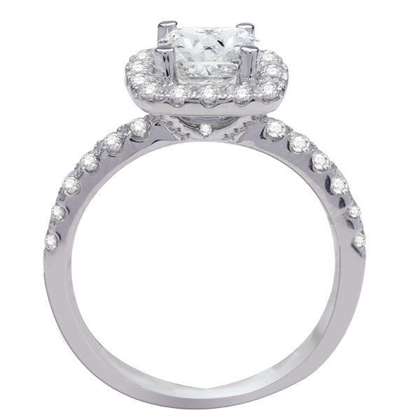 14K White Gold Cushion Halo Lab Diamond Engagement Ring; 1.13 ctw