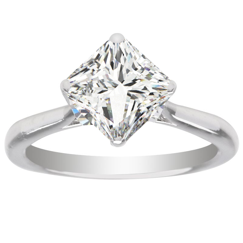 1.50ct Princess Lab Diamond In 14K WG Tapered Setting