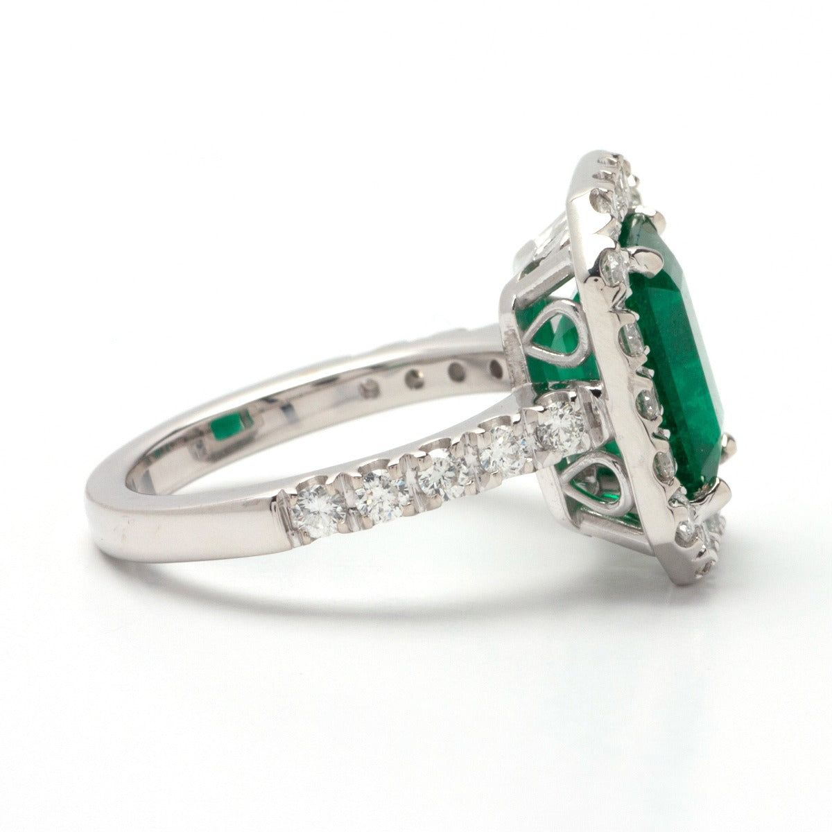 Emerald Halo Ring in 14K White Gold, 4.85 CTW
