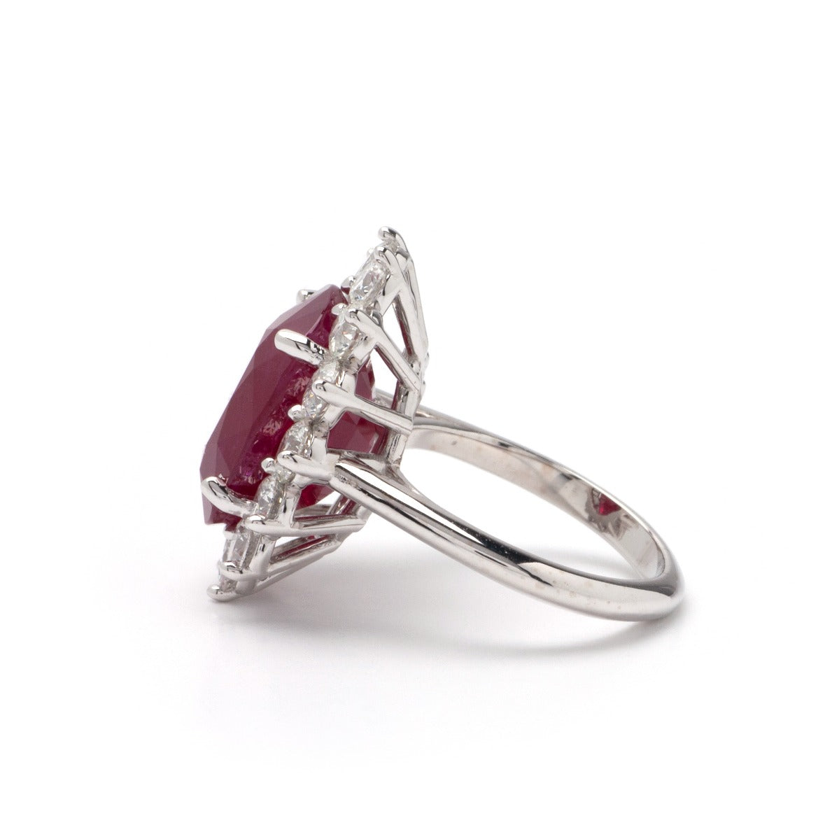 Oval Ruby Halo Ring in 14K White Gold; 14.63 CTW