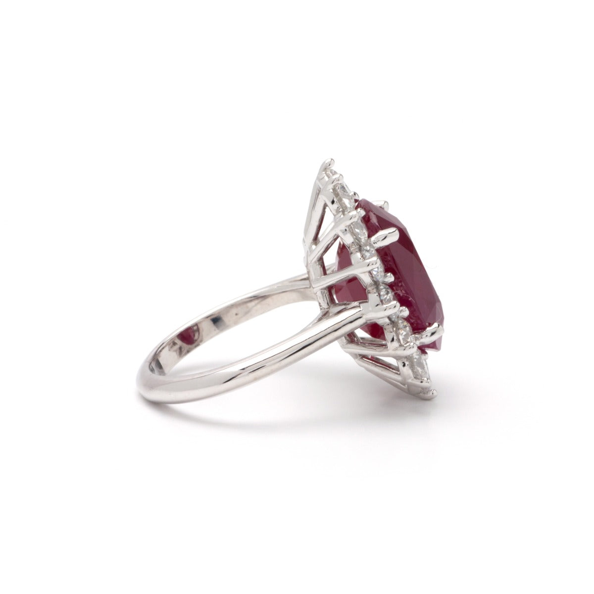 Oval Ruby Halo Ring in 14K White Gold; 14.63 CTW