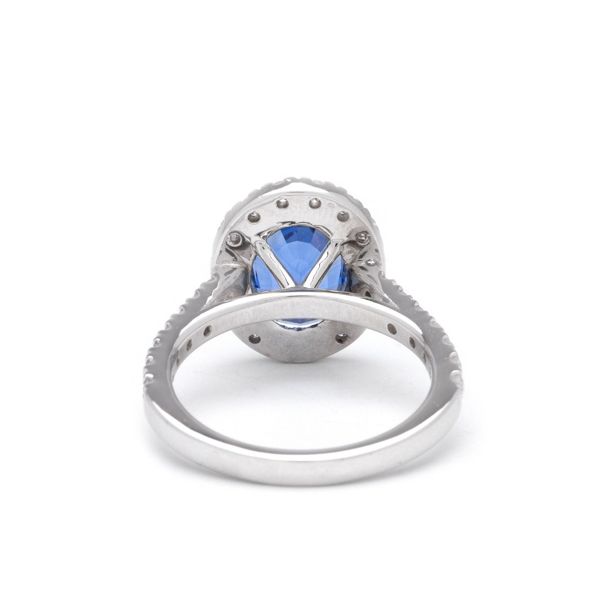 Oval Sapphire Halo Ring In 14K White Gold; 2.73 CT