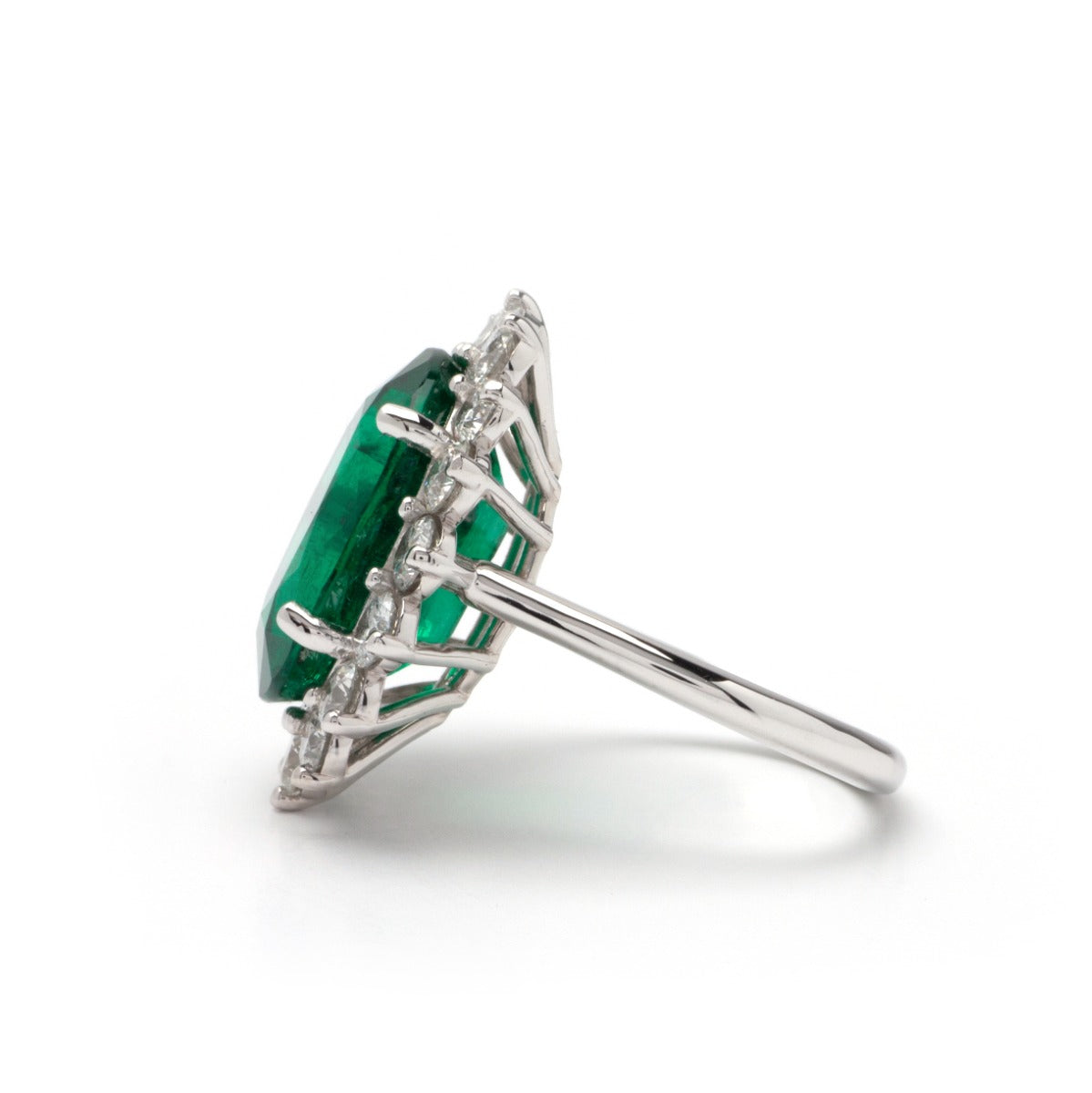 Oval Emerald Halo Ring in 14K White Gold; 13.04 CTW