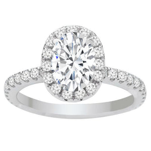 Oval 1.50ct Lab Diamond Halo Engagement Ring in 14K WG; 2.20ctw
