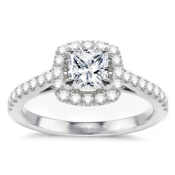 Milana 14K White Gold Princess Halo Diamond Engagement Ring