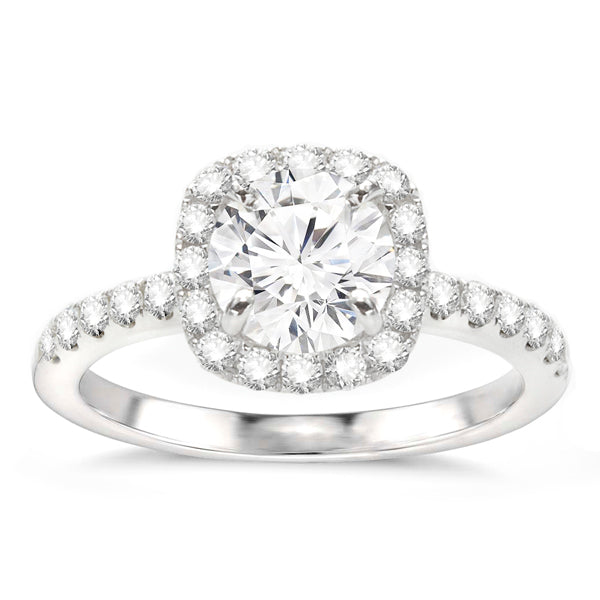 Annetta 14K White Gold Cushion Halo Diamond Engagement Ring