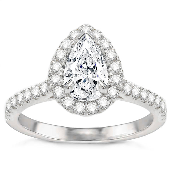 Delfina 14K White Gold Pear Halo Engagement Ring
