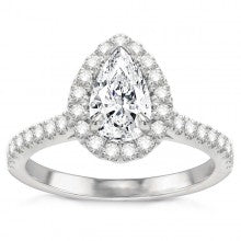 Pear 1.09 GIA Diamond Halo Ring in 14k WG Estephania; 1.59 ctw