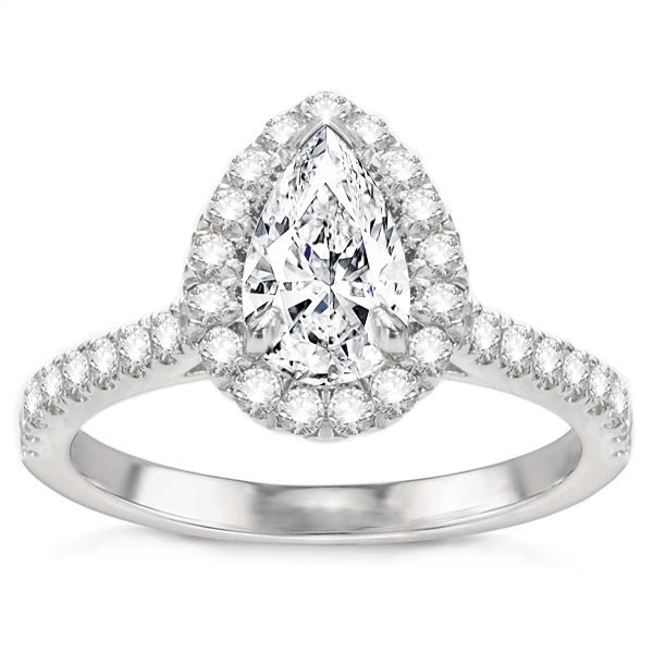 Estephania Pear Halo Engagement Ring in 14k White Gold; 0.50 ctw