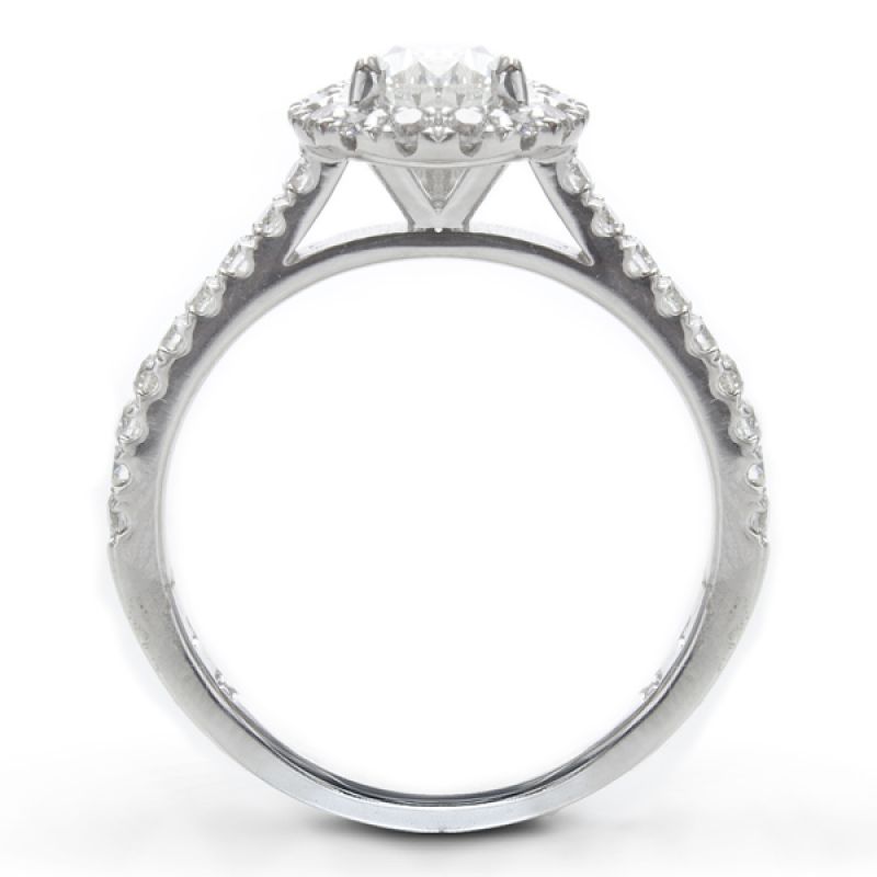 Pear .74ct Diamond Halo Ring In 14k WG; 1.24 Ctw