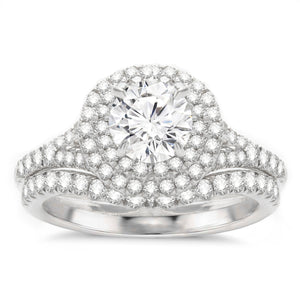 Elsa 14K White Gold Double Halo Diamond Engagement Ring Set