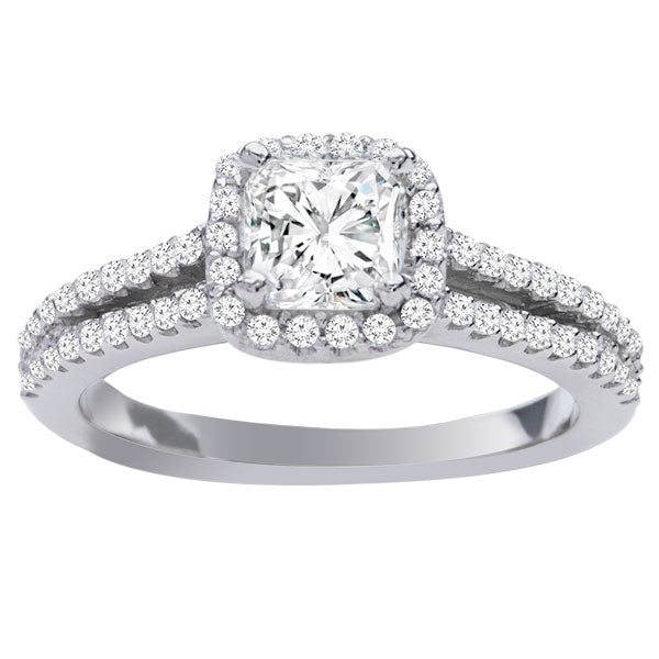Sarah Halo with Cushion Diamond Engagement Ring in 14k White Gold; Diamond 0.40 ctw