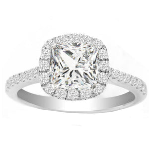 14K WG Princess Lab Diamond Halo Engagement Ring; 1.37ctw