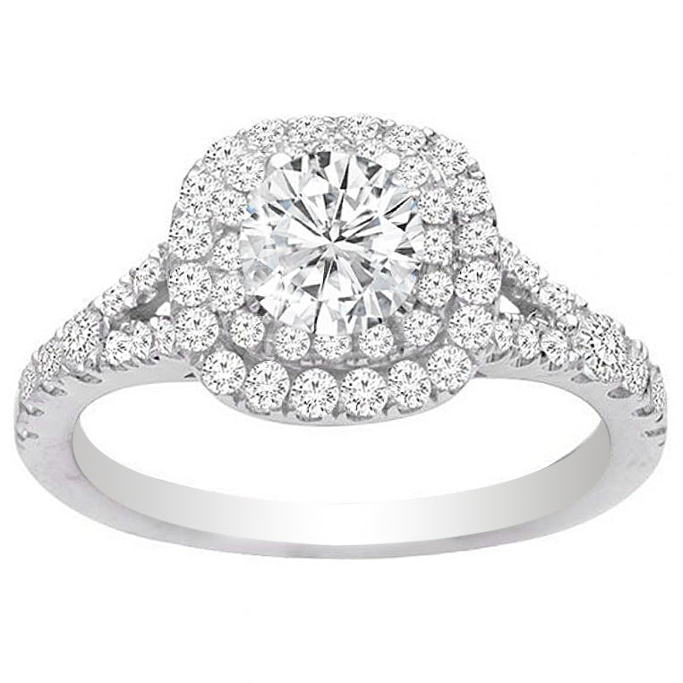 Ellie Double Halo Engagement Ring in 14K White Gold; 0.60 ct