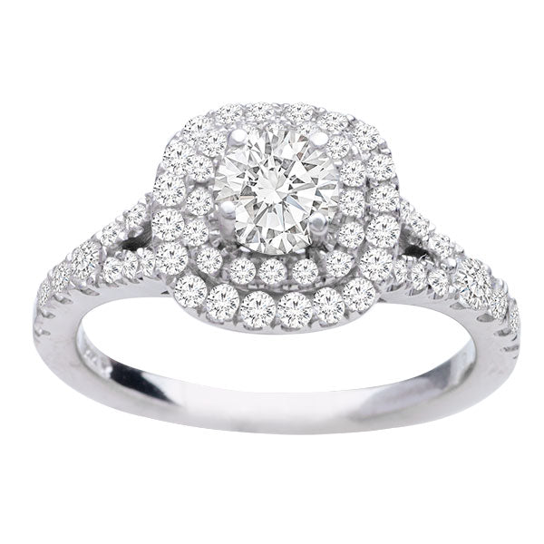 Double Halo Diamond Engagement Ring in 14K WG Ellie; 1.10 ctw