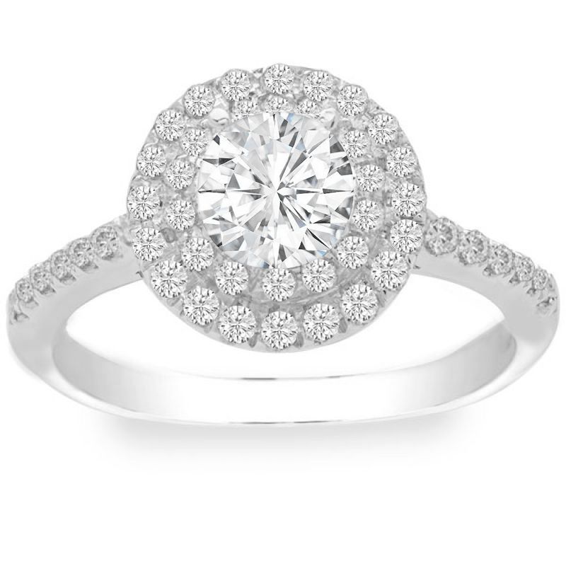 Isa Double Halo Engagement Ring in 14K White Gold; 1.92 ctw