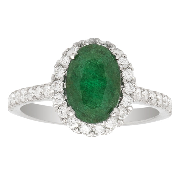 .94ct Oval Emerald & Diamond Ring In 14K White Gold; 1.34 Ctw