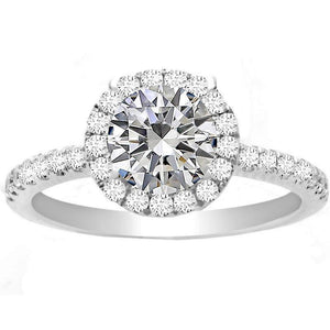 1.00ct Round Diamond Halo Engagement Ring in 14K WG Daisy; 1.27 ctw