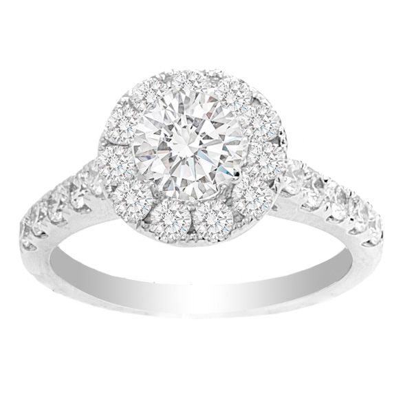 Vera Round Halo Engagement Ring in 14K White Gold; 0.87 ctw