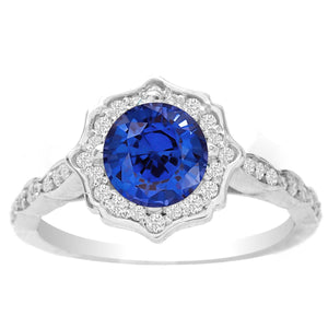 Vintage Sapphire ring in 14K White Gold; 1.31 ctw