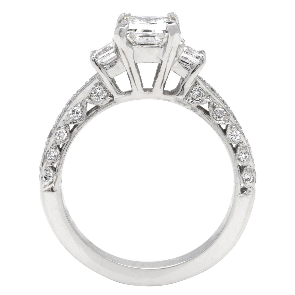 Reagan Three stone Diamond Engagement Ring 14K White Gold; .80 CTW